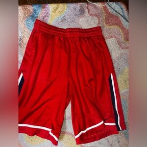 NIKE Red Athletic Shorts with Striped Detail